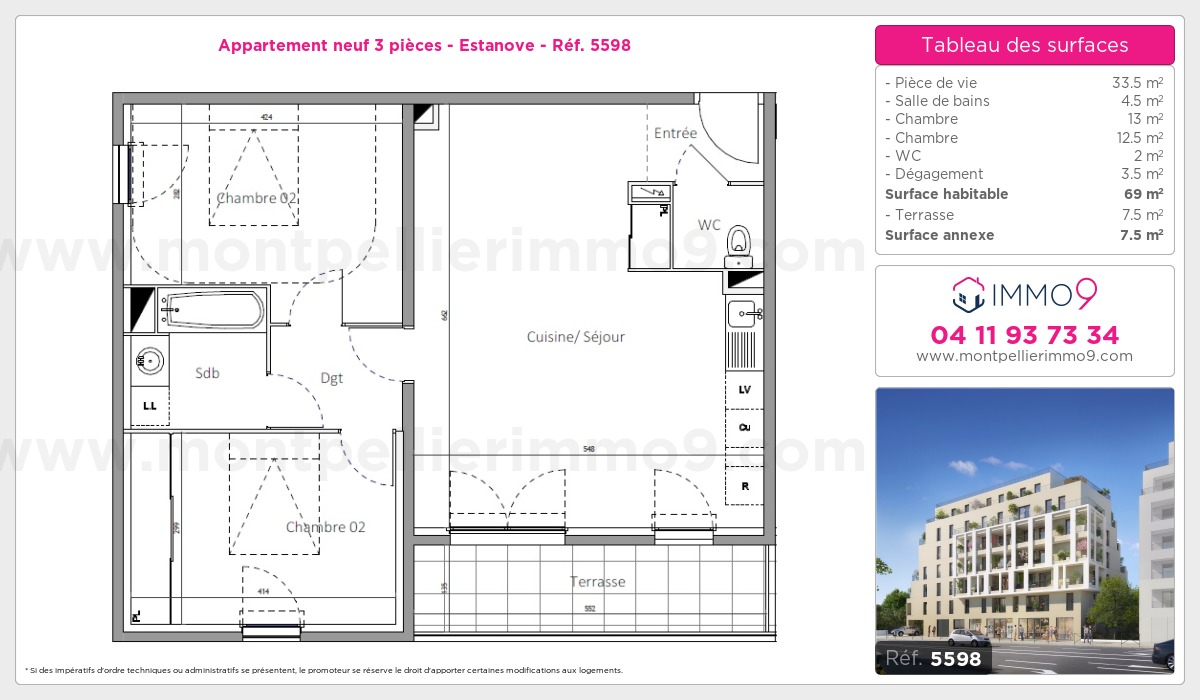 Plan et surfaces, Programme neuf Montpellier : Estanove Référence n° 5598