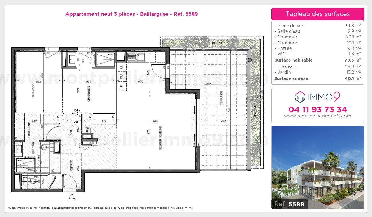 Plan et surfaces, Programme neuf Baillargues Référence n° 5589