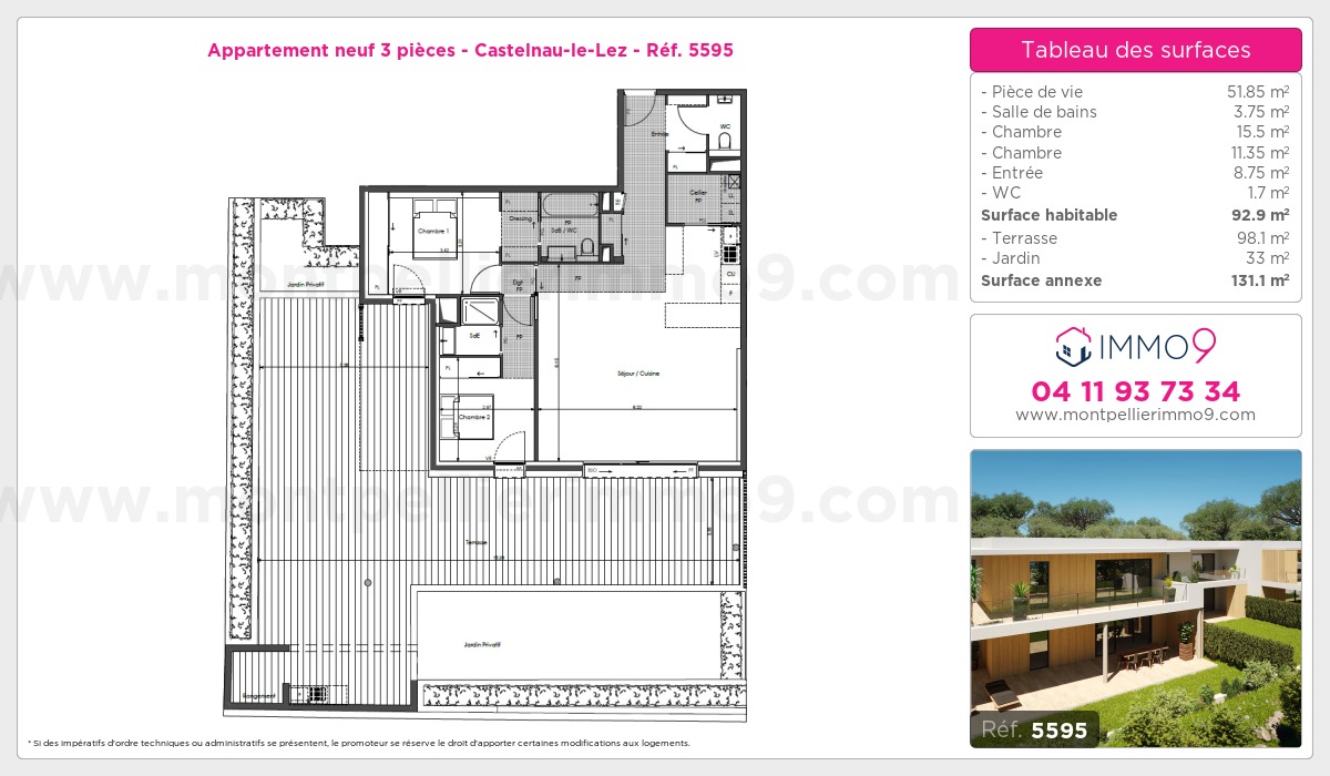 Plan et surfaces, Programme neuf Castelnau-le-Lez Référence n° 5595