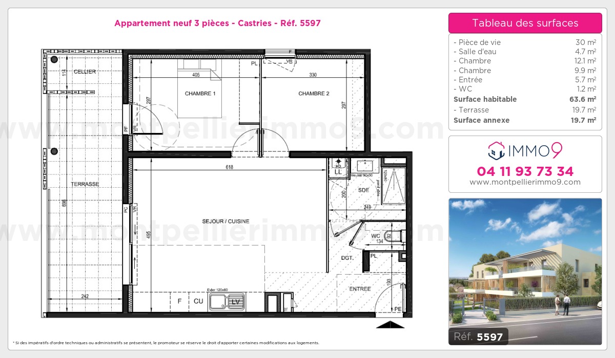 Plan et surfaces, Programme neuf Castries Référence n° 5597