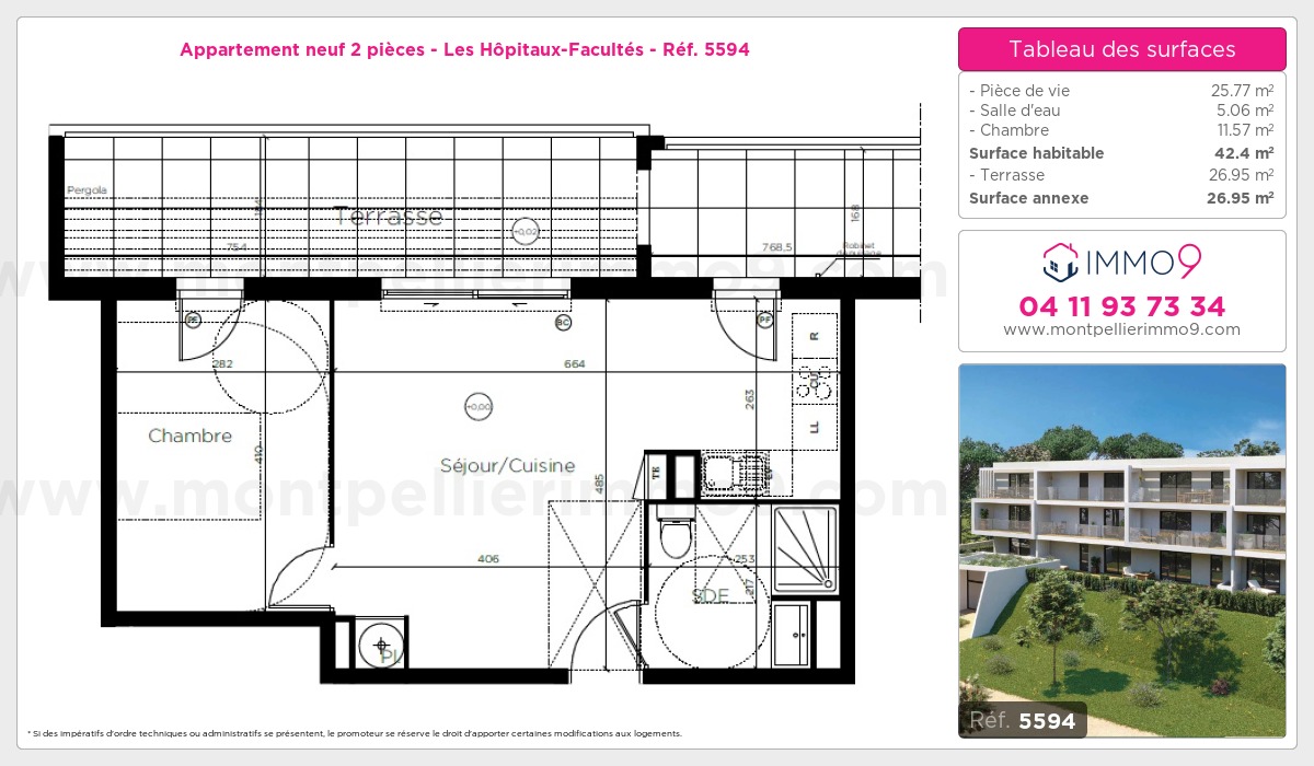 Plan et surfaces, Programme neuf Montpellier : Hôpitaux-Facultés Référence n° 5594