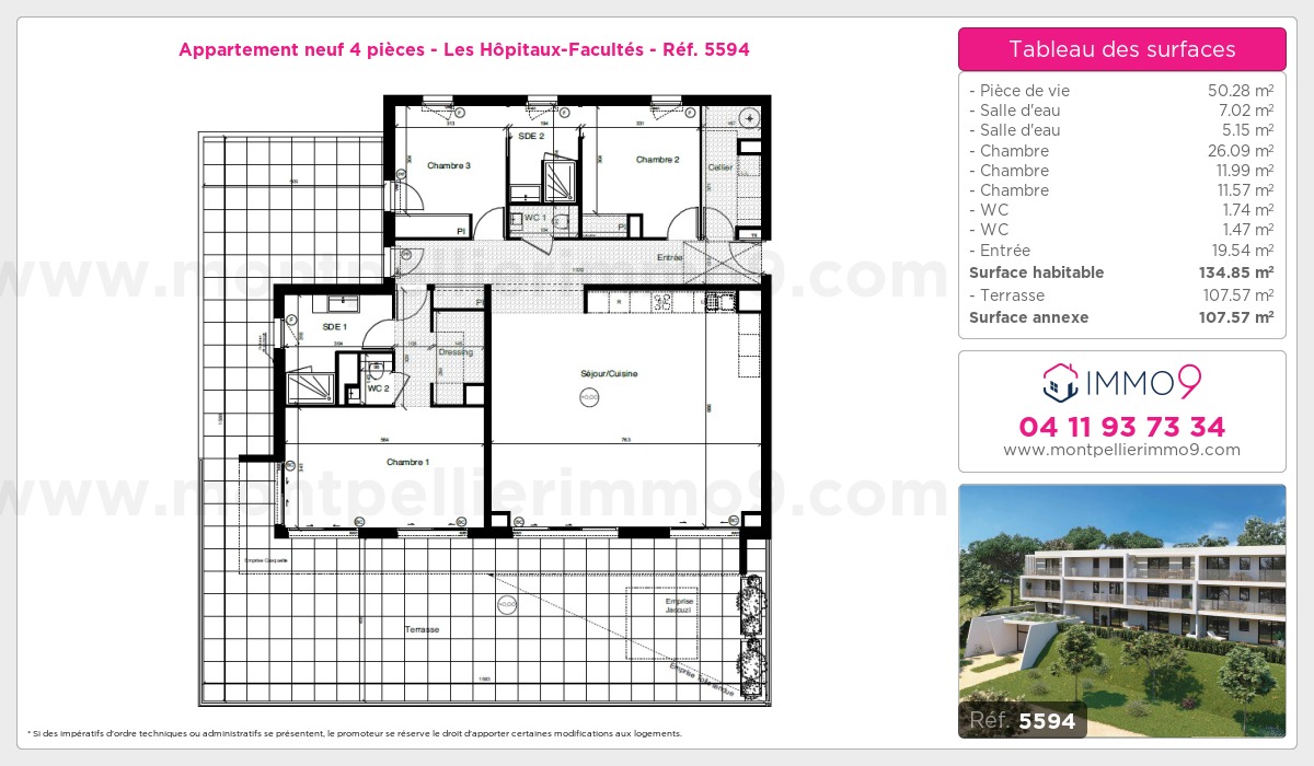 Plan et surfaces, Programme neuf Montpellier : Hôpitaux-Facultés Référence n° 5594