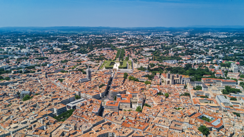 Taux immobilier à Montpellier et en Hérault – vue aérienne sur Montpellier