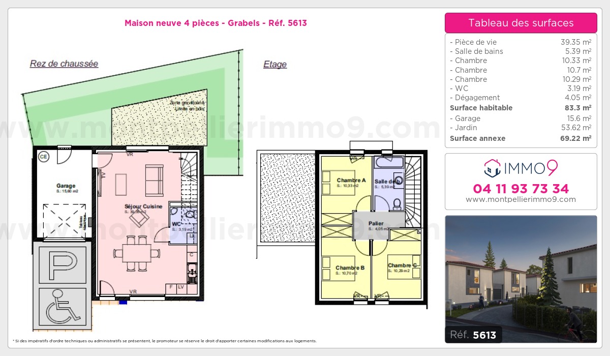 Plan et surfaces, Programme neuf Grabels Référence n° 5613