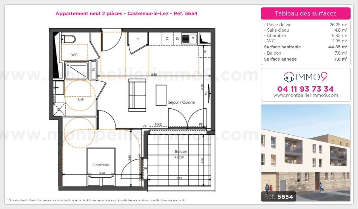 Plan et surfaces, Programme neuf Castelnau-le-Lez Référence n° 5654