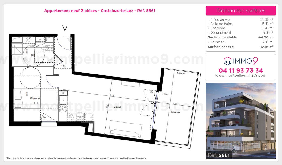 Plan et surfaces, Programme neuf Castelnau-le-Lez Référence n° 5661