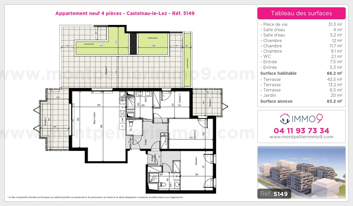 Plan et surfaces, Programme neuf Castelnau-le-Lez Référence n° 5149