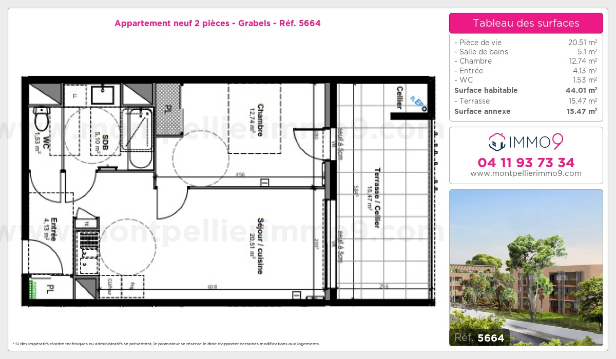 Plan et surfaces, Programme neuf Grabels Référence n° 5664