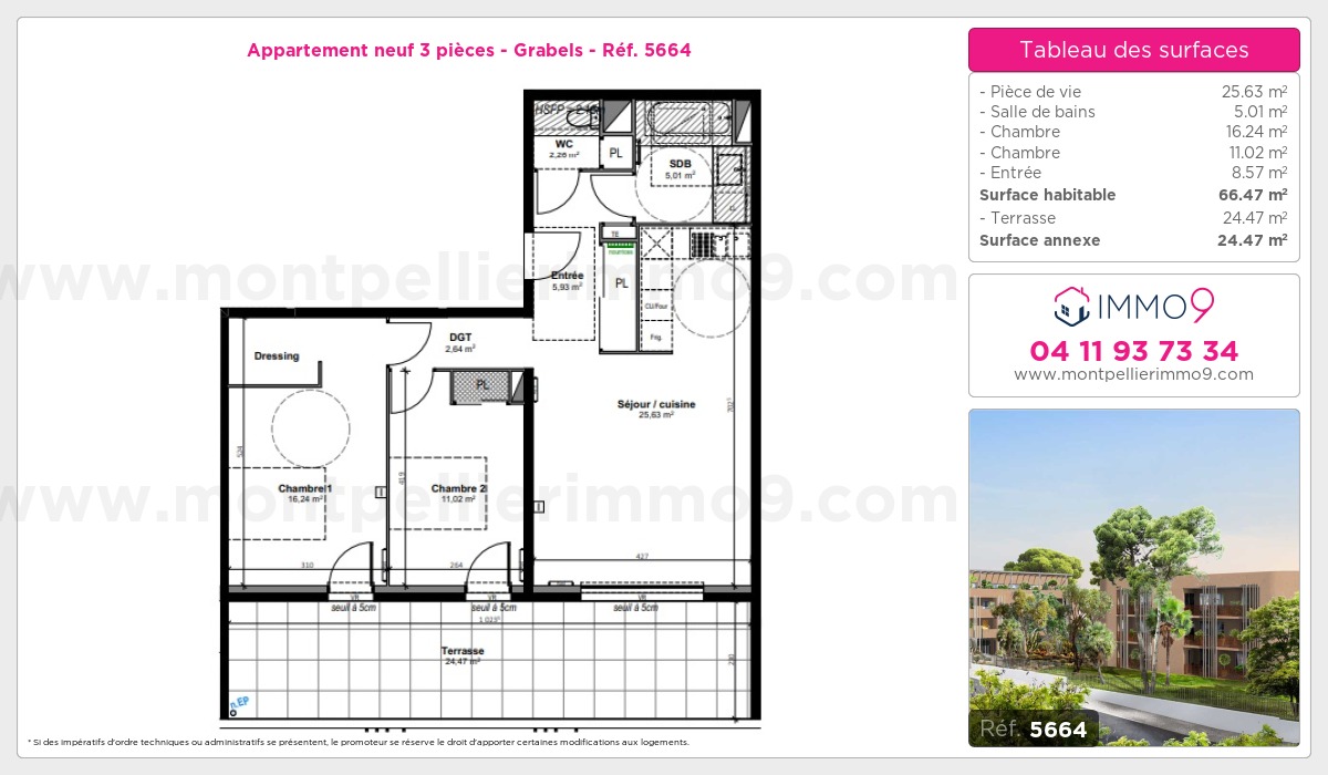 Plan et surfaces, Programme neuf Grabels Référence n° 5664