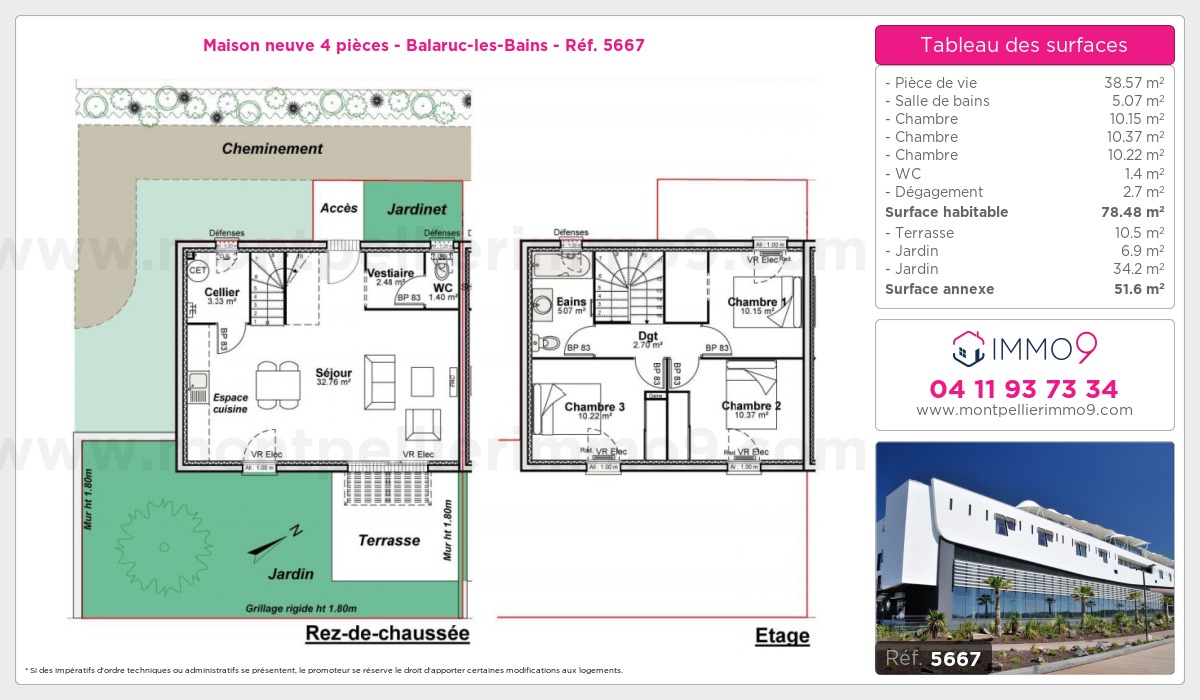 Plan et surfaces, Programme neuf Balaruc-les-Bains Référence n° 5667