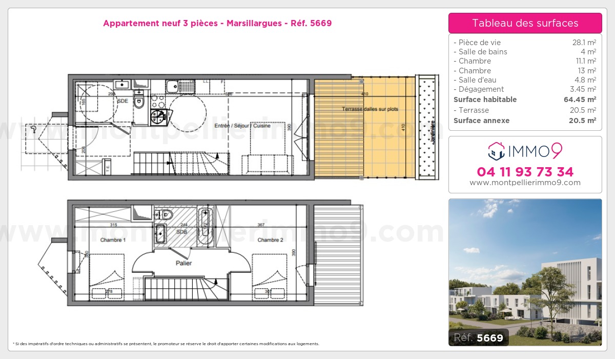 Plan et surfaces, Programme neuf Marsillargues Référence n° 5669