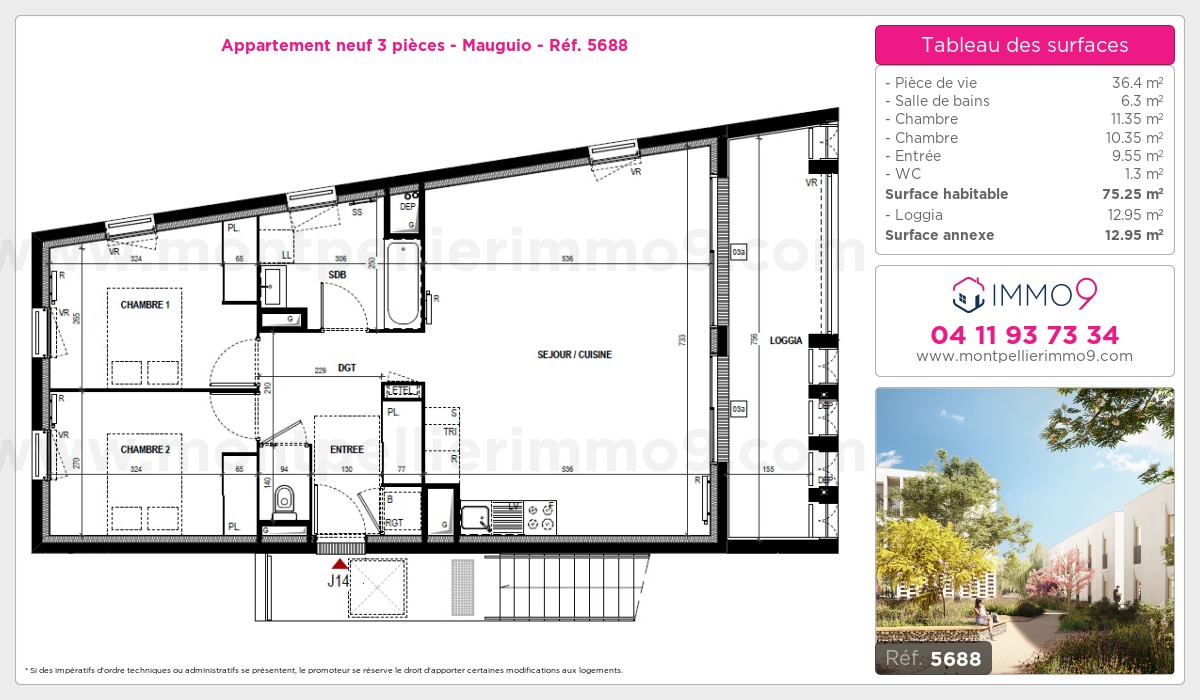 Plan et surfaces, Programme neuf Mauguio Référence n° 5688