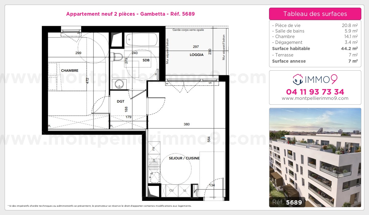 Plan et surfaces, Programme neuf Montpellier : Gambetta Référence n° 5689