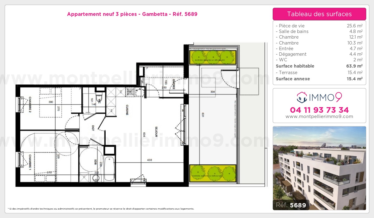 Plan et surfaces, Programme neuf Montpellier : Gambetta Référence n° 5689