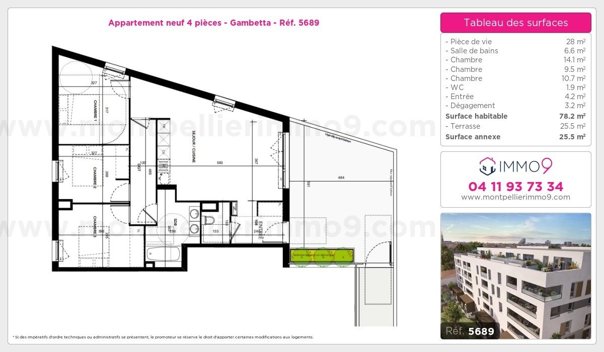 Plan et surfaces, Programme neuf Montpellier : Gambetta Référence n° 5689