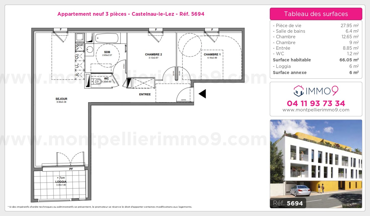 Plan et surfaces, Programme neuf Castelnau-le-Lez Référence n° 5694