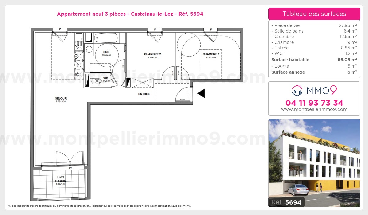 Plan et surfaces, Programme neuf Castelnau-le-Lez Référence n° 5694