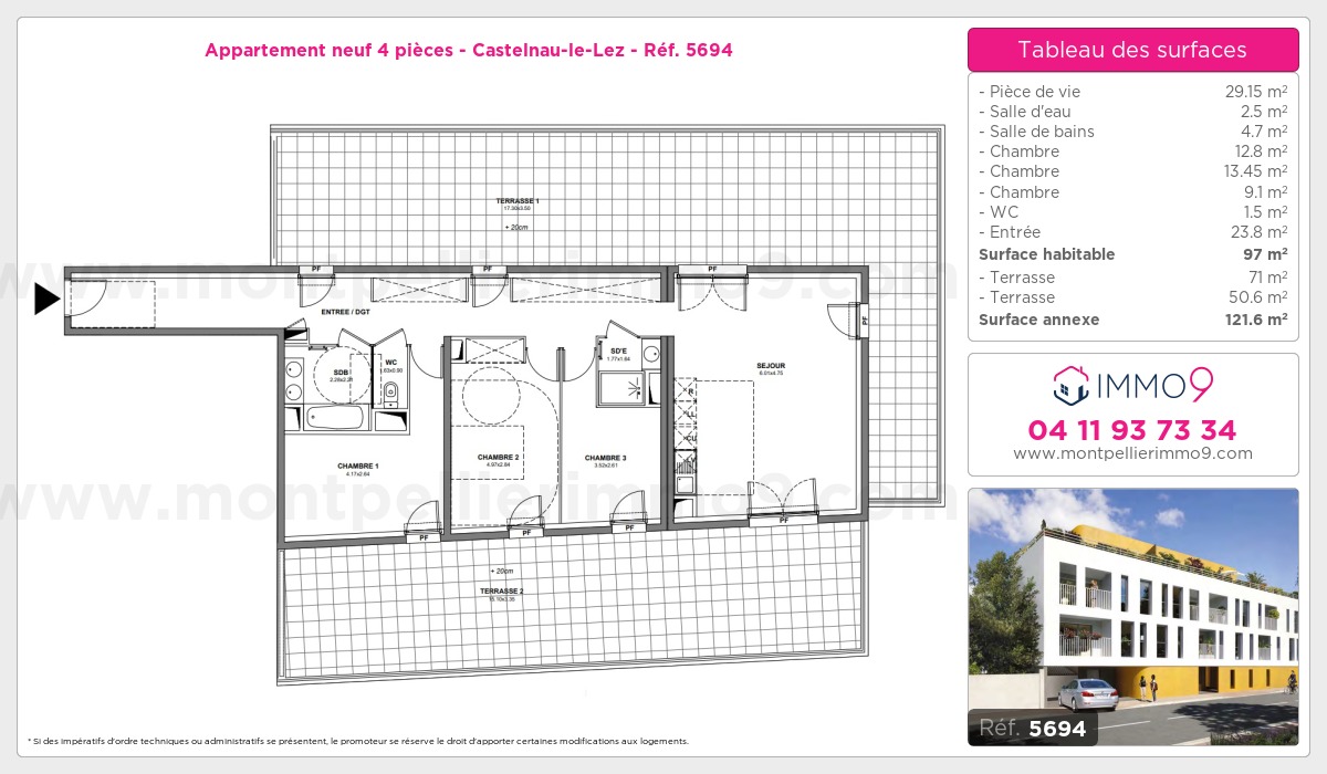 Plan et surfaces, Programme neuf Castelnau-le-Lez Référence n° 5694
