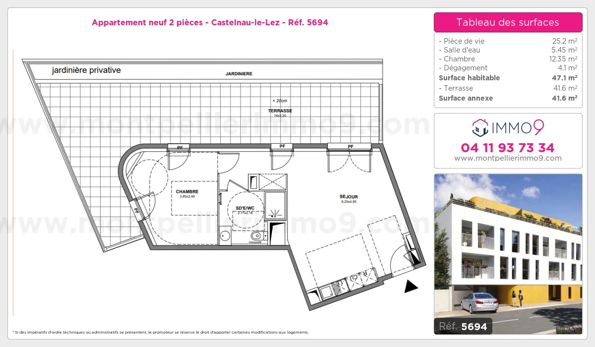Plan et surfaces, Programme neuf Castelnau-le-Lez Référence n° 5694