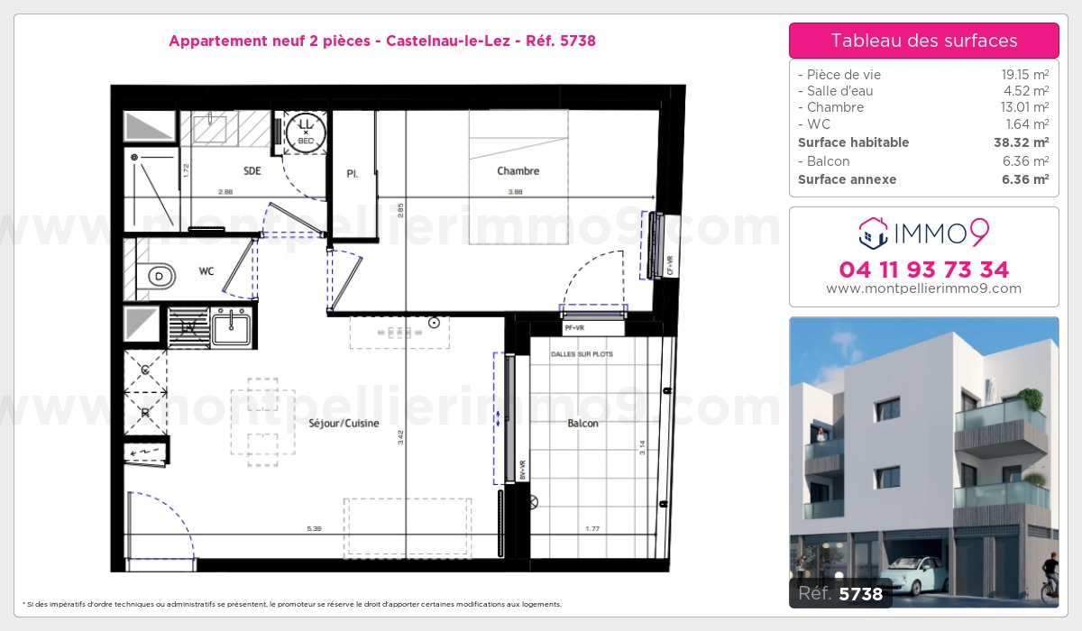 Plan et surfaces, Programme neuf Castelnau-le-Lez Référence n° 5738