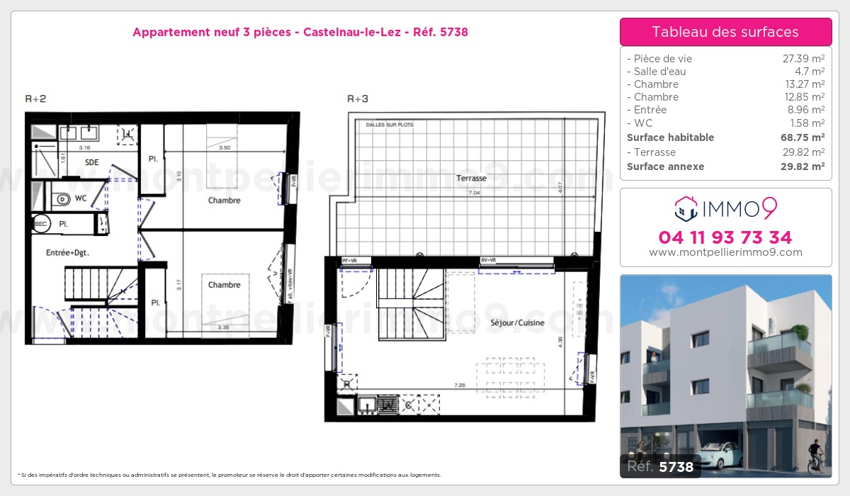 Plan et surfaces, Programme neuf Castelnau-le-Lez Référence n° 5738