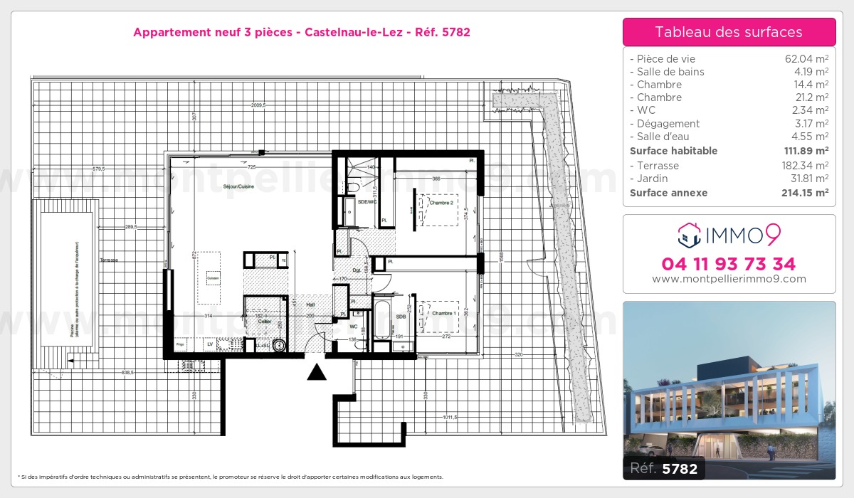 Plan et surfaces, Programme neuf Castelnau-le-Lez Référence n° 5782