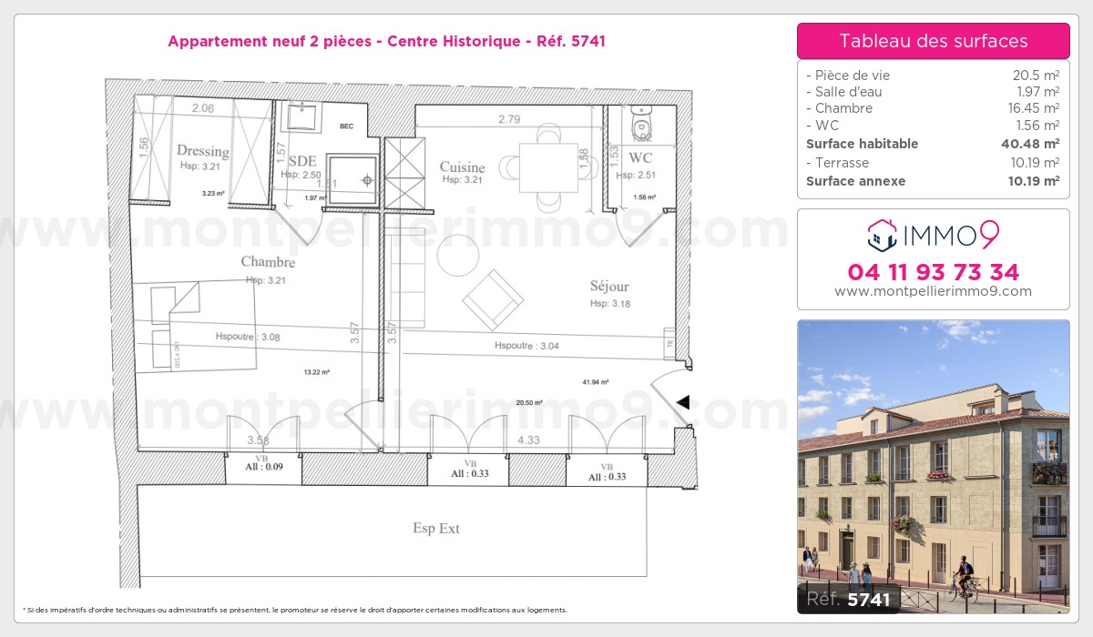 Plan et surfaces, Programme neuf Montpellier : Centre Historique Référence n° 5741