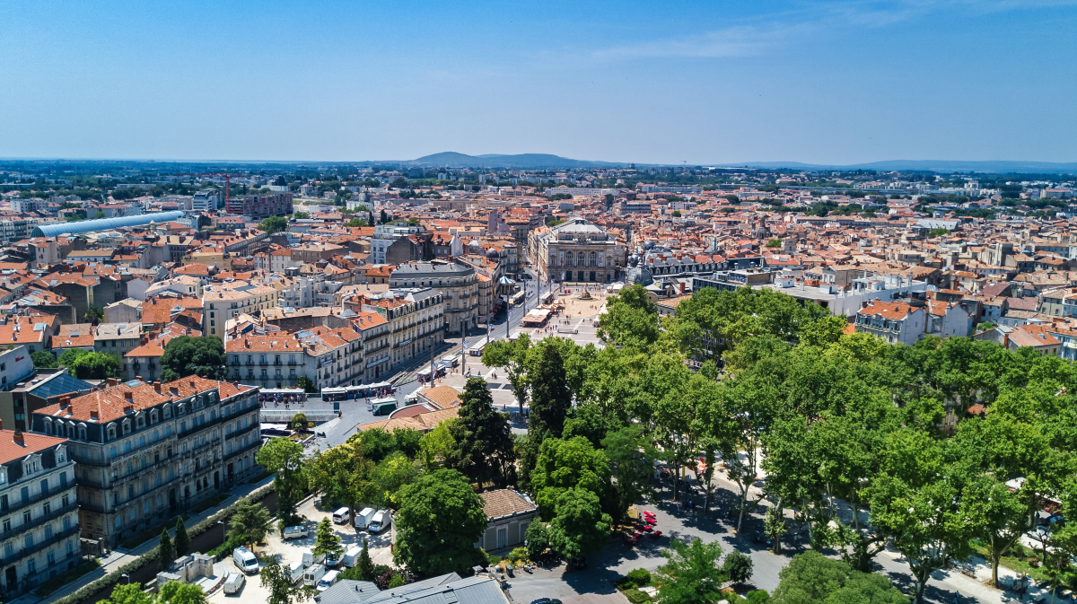 prix immobilier montpellier - vue aérienne sur la ville de Montpellier et son centre-ville