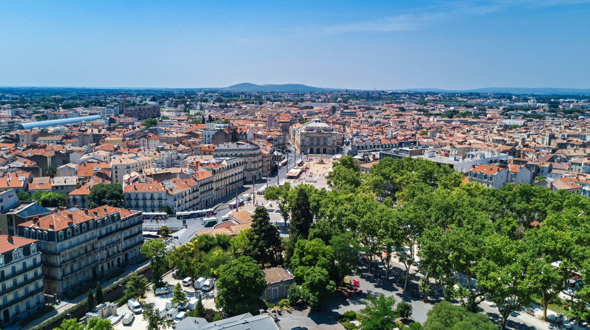 immobilier neuf à Montpellier - vue aérienne et plongeante sur le centre-ville de Montpellier