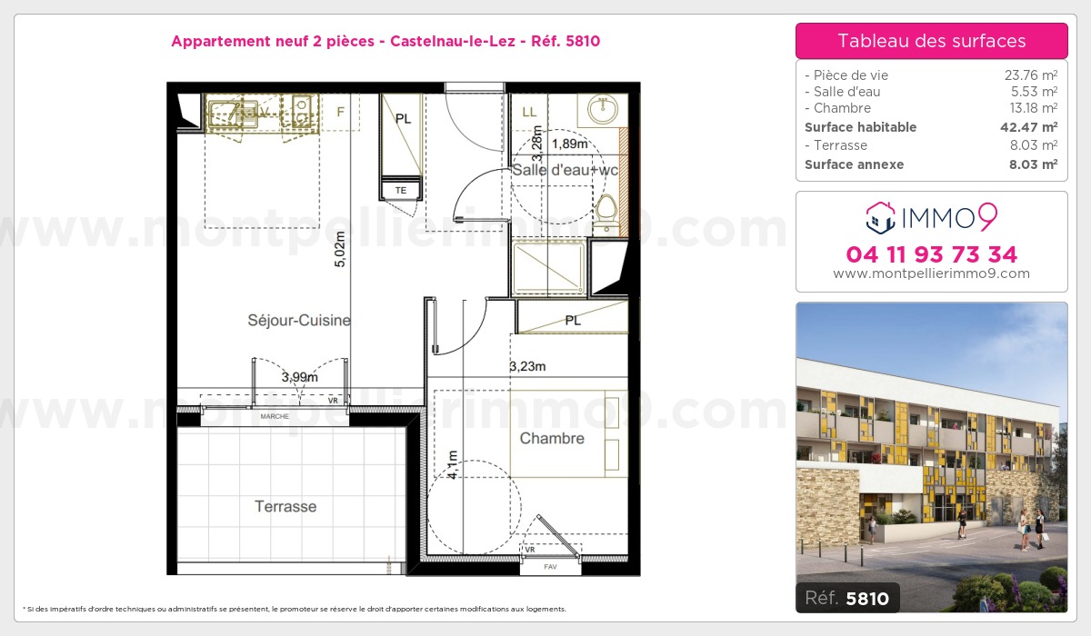 Plan et surfaces, Programme neuf Castelnau-le-Lez Référence n° 5810