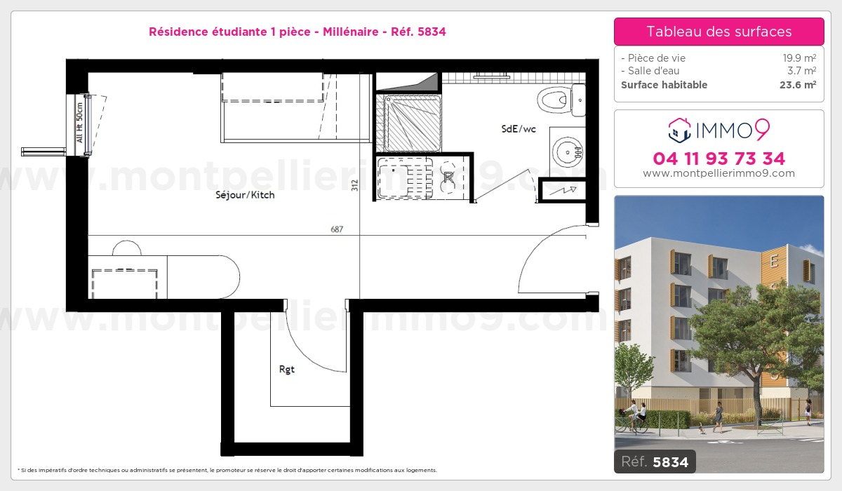 Plan et surfaces, Programme neuf Montpellier : Millénaire Référence n° 5834