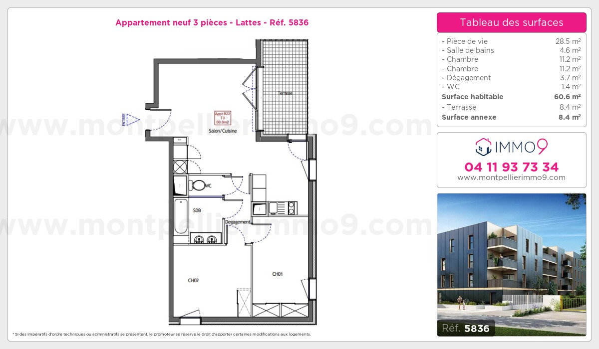 Plan et surfaces, Programme neuf Lattes Référence n° 5836