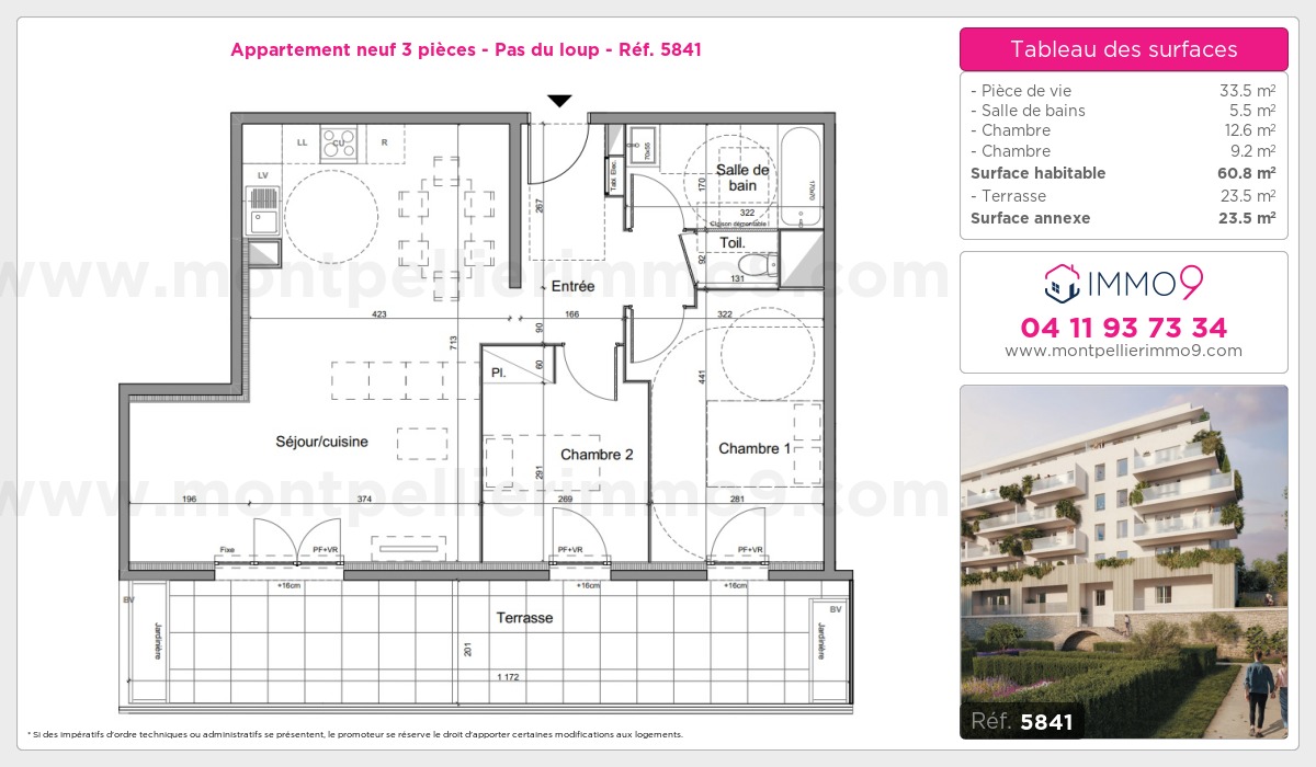 Plan et surfaces, Programme neuf Montpellier : Pas du loup Référence n° 5841