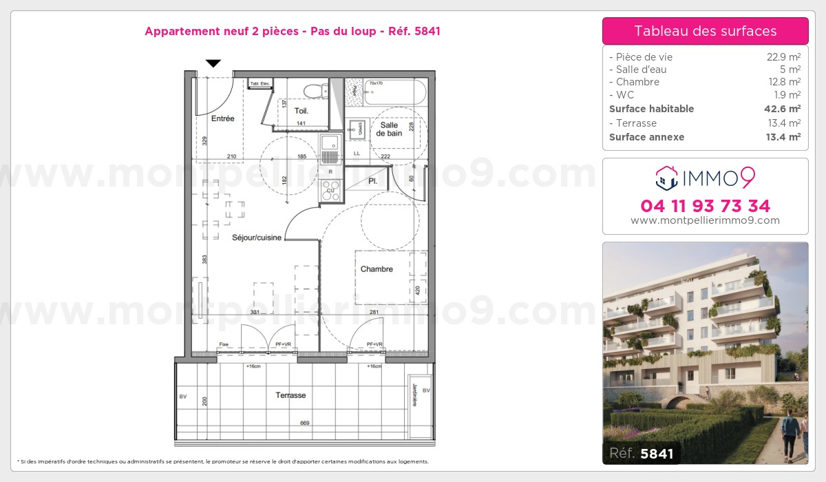 Plan et surfaces, Programme neuf Montpellier : Pas du loup Référence n° 5841