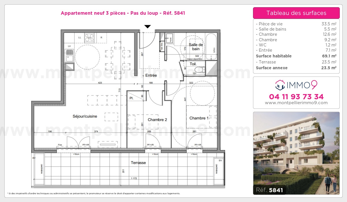 Plan et surfaces, Programme neuf Montpellier : Pas du loup Référence n° 5841