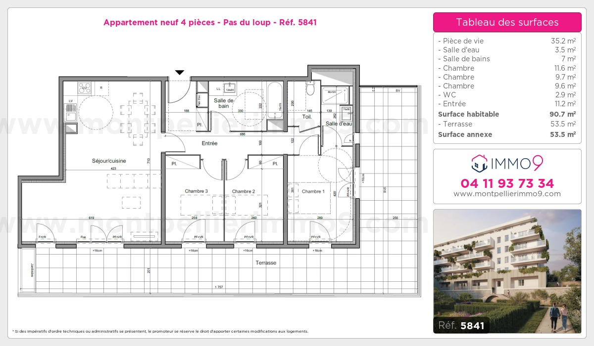 Plan et surfaces, Programme neuf Montpellier : Pas du loup Référence n° 5841