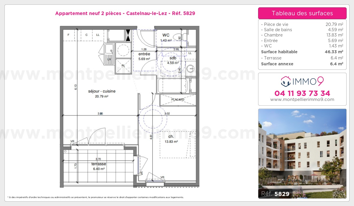 Plan et surfaces, Programme neuf Castelnau-le-Lez Référence n° 5829