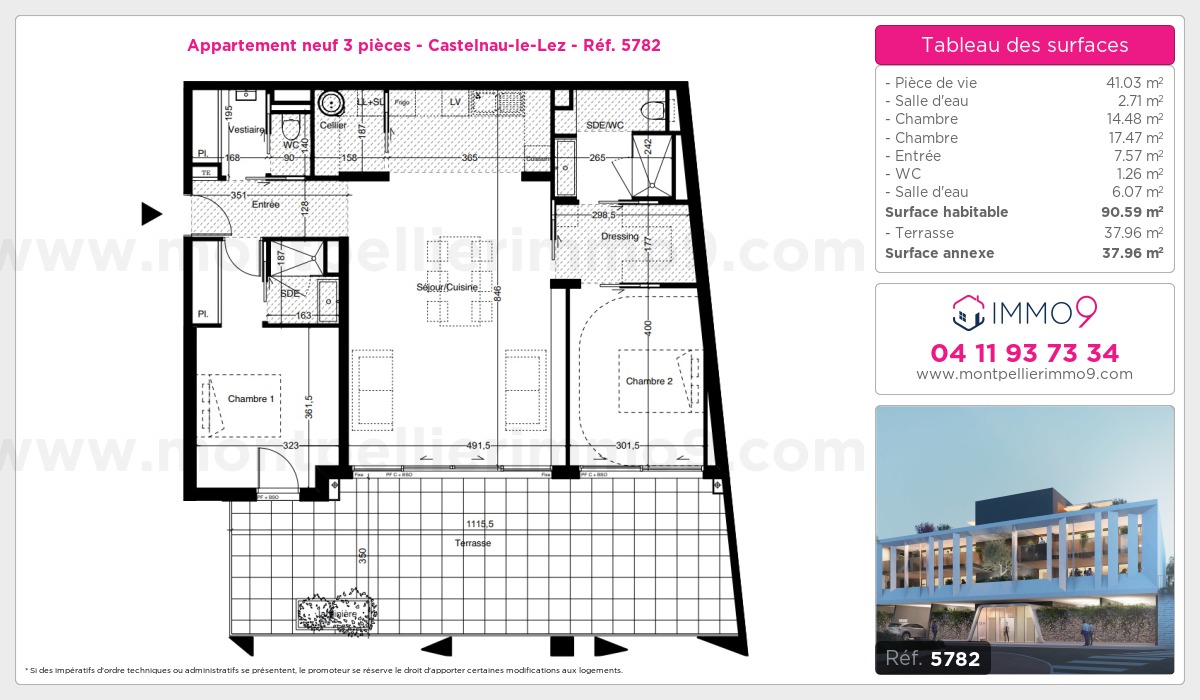 Plan et surfaces, Programme neuf Castelnau-le-Lez Référence n° 5782