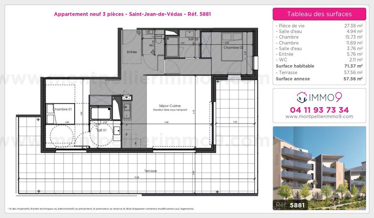 Plan et surfaces, Programme neuf Saint-Jean-de-Védas Référence n° 5881