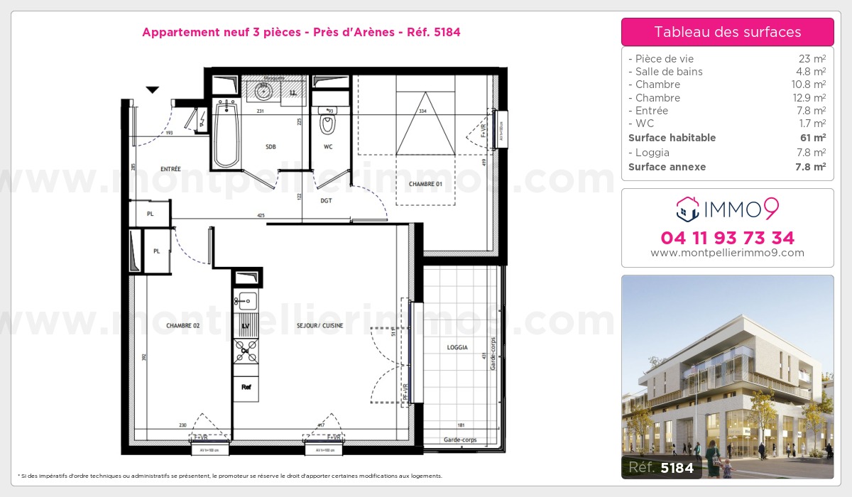 Plan et surfaces, Programme neuf Montpellier : Près d'Arènes Référence n° 5184