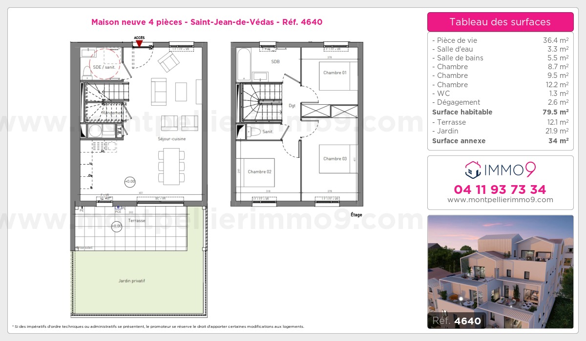 Plan et surfaces, Programme neuf Saint-Jean-de-Védas Référence n° 4640