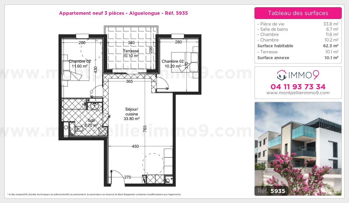 Plan et surfaces, Programme neuf Montpellier : Aiguelongue Référence n° 5935