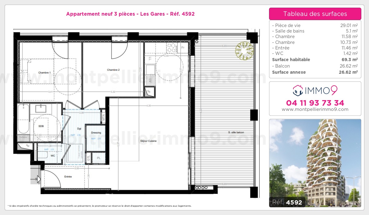 Plan et surfaces, Programme neuf Montpellier : Gares Référence n° 4592