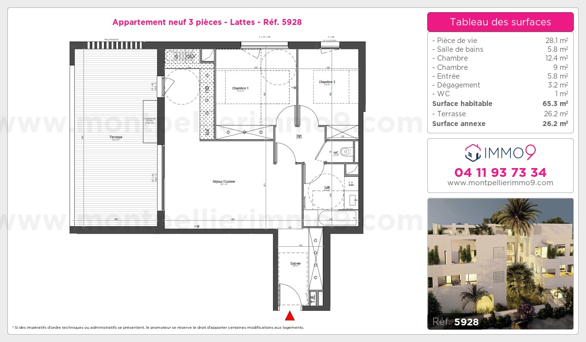 Plan et surfaces, Programme neuf Lattes Référence n° 5928