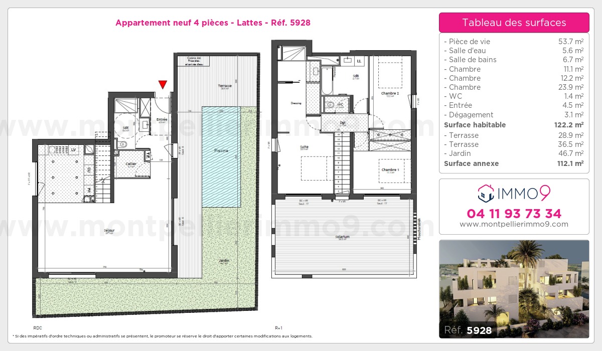 Plan et surfaces, Programme neuf Lattes Référence n° 5928