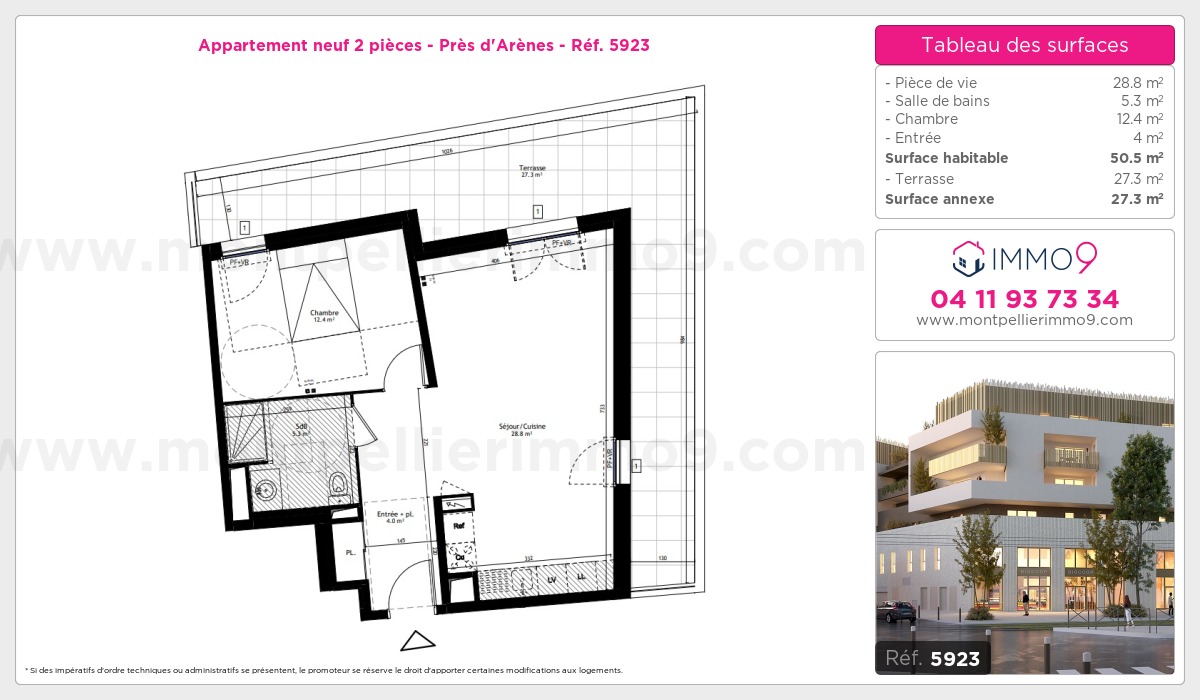 Plan et surfaces, Programme neuf Montpellier : Près d'Arènes Référence n° 5923