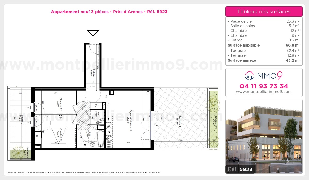 Plan et surfaces, Programme neuf Montpellier : Près d'Arènes Référence n° 5923