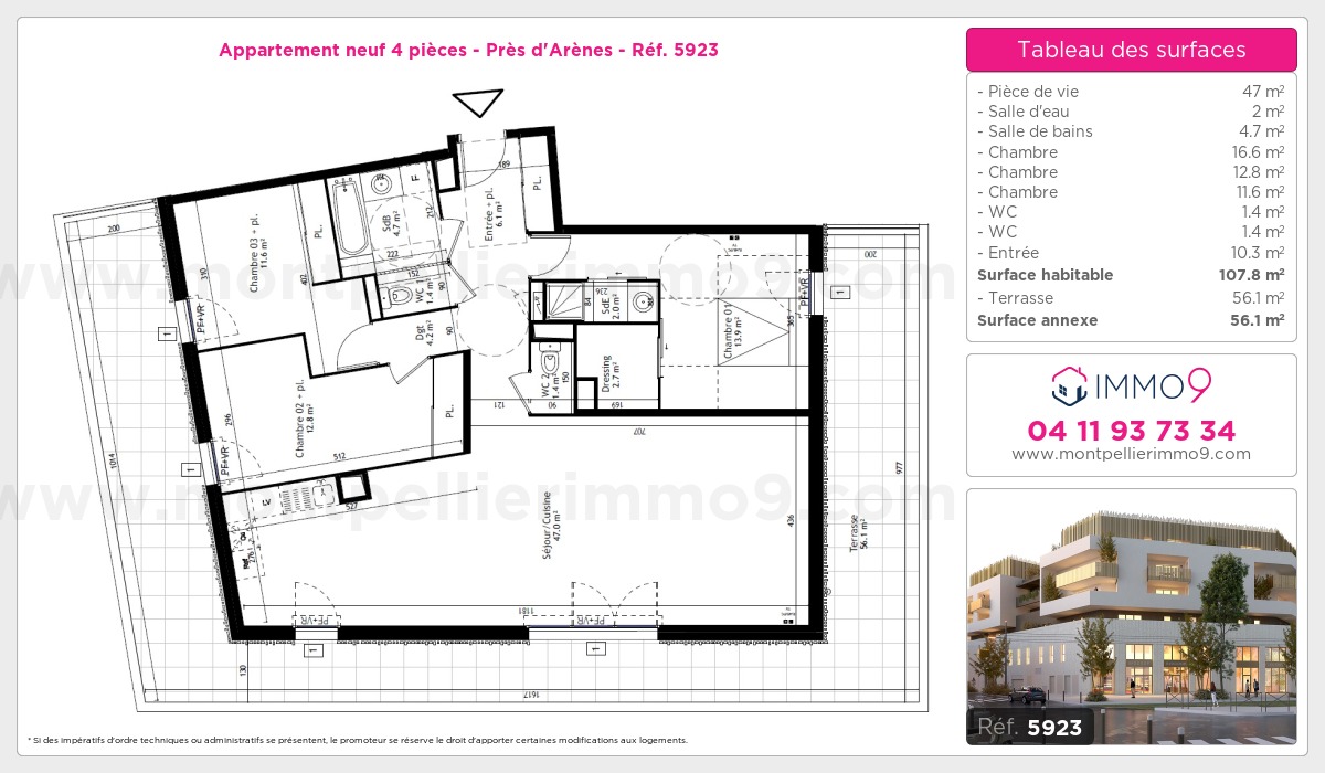 Plan et surfaces, Programme neuf Montpellier : Près d'Arènes Référence n° 5923