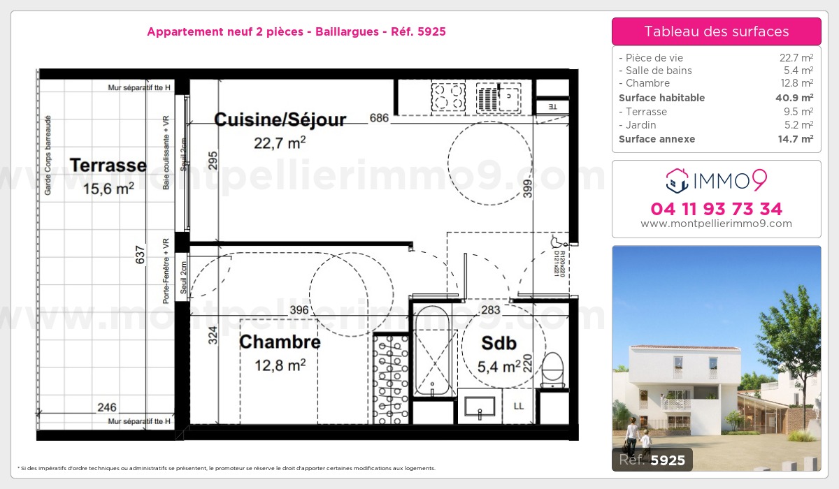 Plan et surfaces, Programme neuf Baillargues Référence n° 5925