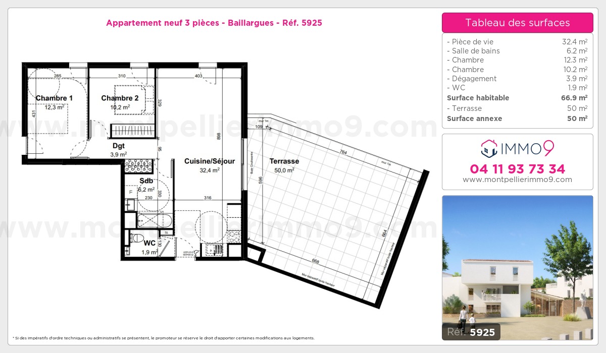Plan et surfaces, Programme neuf Baillargues Référence n° 5925